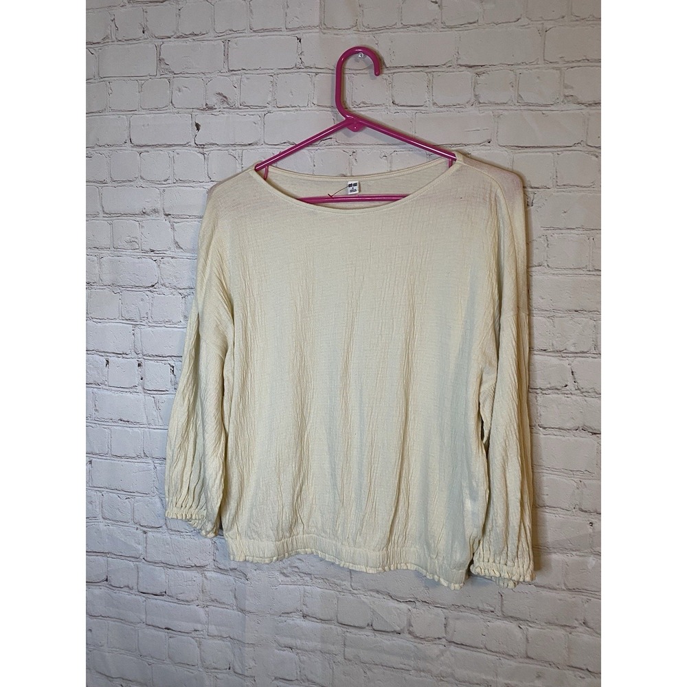 Womens Cream Ivory Long Sleeve‎  Blouse Size Small Cotton Blend